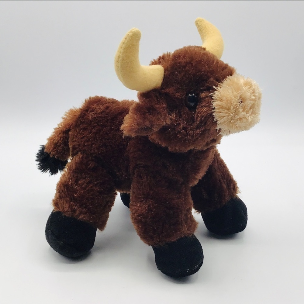 AURORA Toro Bull 8” Floppy Plush Stuffed Animal Toy Texas Longhorn Soft Brown
